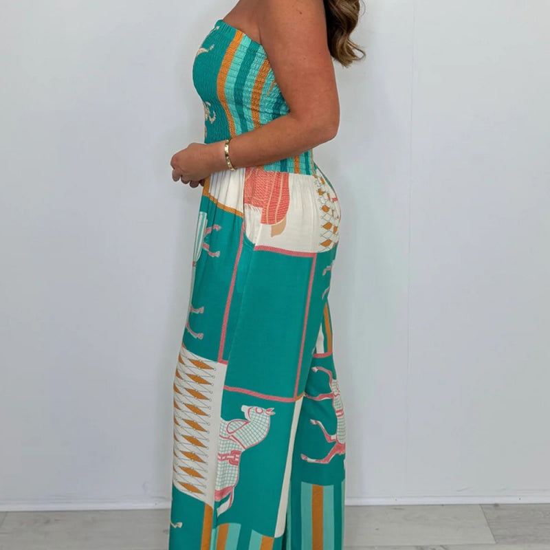 💖LAST DAY SALE 50% OFF💖Fashion Casual Strapless Printed Jumpsuit