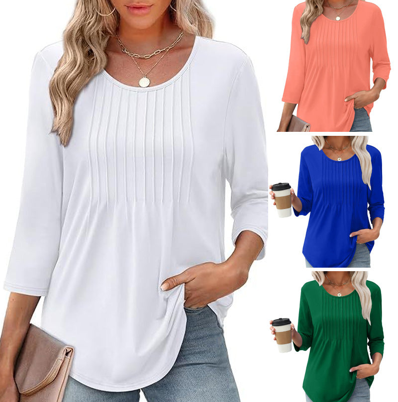 💖LAST DAY SALE 50% OFF💖Ruffled Round Neck Loose Fit Thin T-Shirt