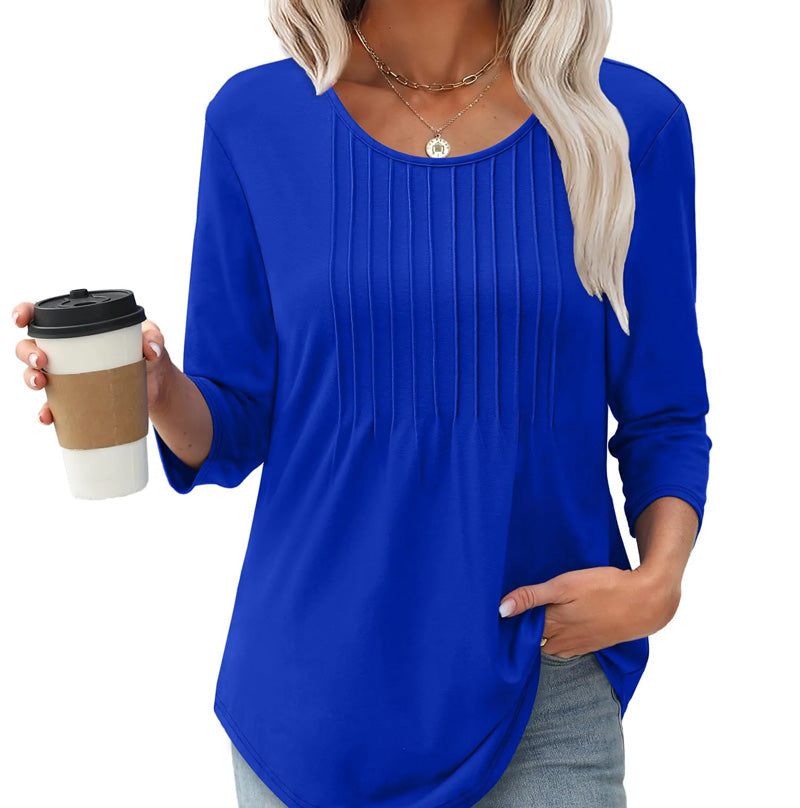 💖LAST DAY SALE 50% OFF💖Ruffled Round Neck Loose Fit Thin T-Shirt