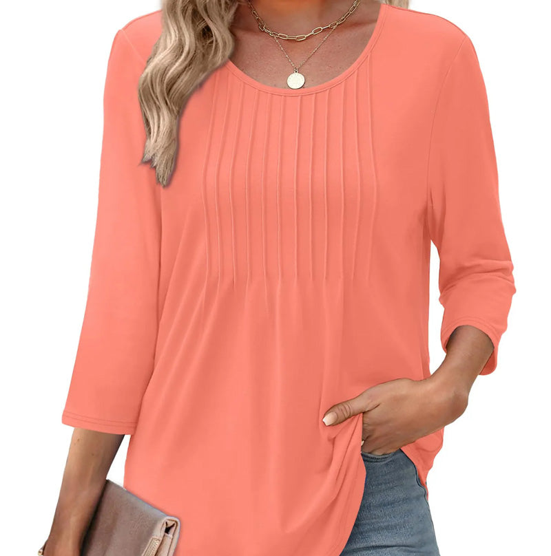 💖LAST DAY SALE 50% OFF💖Ruffled Round Neck Loose Fit Thin T-Shirt