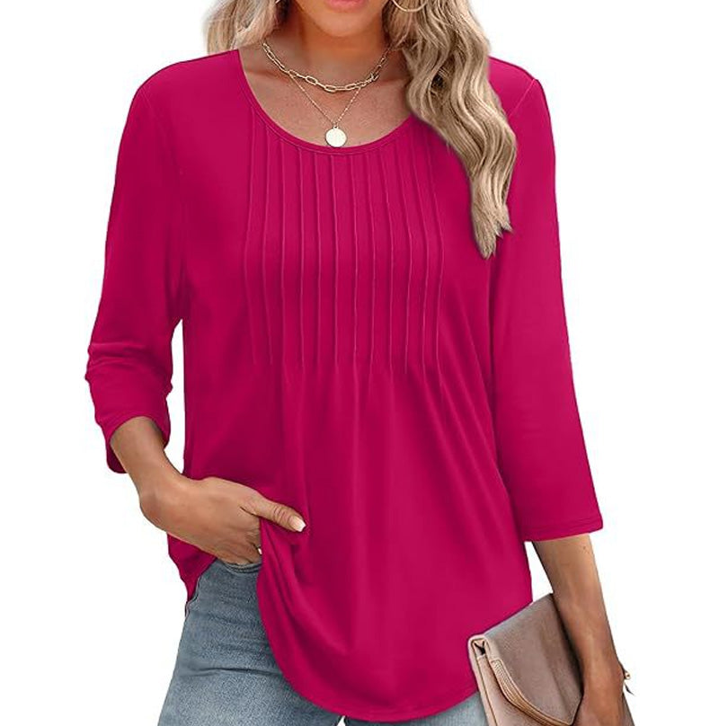 💖LAST DAY SALE 50% OFF💖Ruffled Round Neck Loose Fit Thin T-Shirt