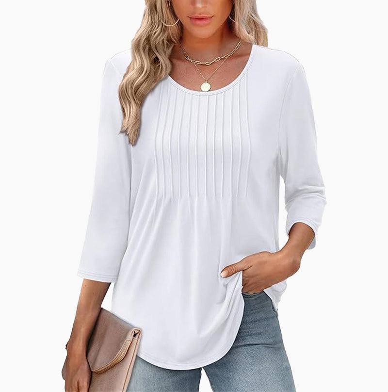 💖LAST DAY SALE 50% OFF💖Ruffled Round Neck Loose Fit Thin T-Shirt