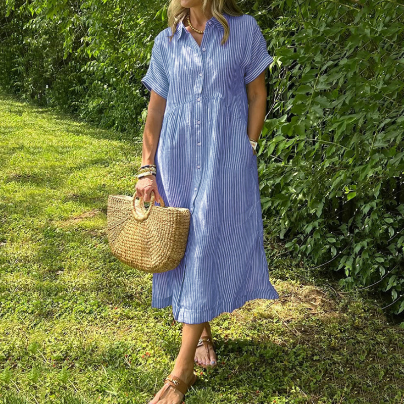 🎉This week's Special Sales - 50% OFF✨Striped Lapel Button Down Shirt Dress | With Functional Pockets