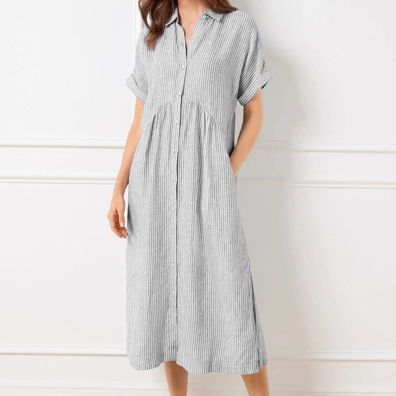 🎉This week's Special Sales - 50% OFF✨Striped Lapel Button Down Shirt Dress | With Functional Pockets