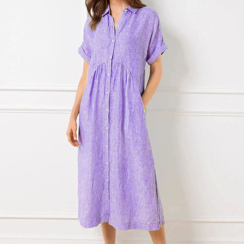 🎉This week's Special Sales - 50% OFF✨Striped Lapel Button Down Shirt Dress | With Functional Pockets