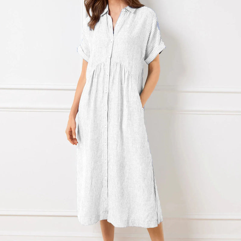 🎉This week's Special Sales - 50% OFF✨Striped Lapel Button Down Shirt Dress | With Functional Pockets