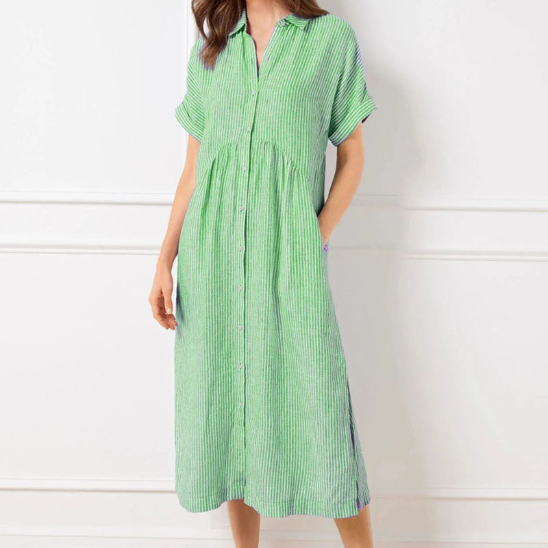 🎉This week's Special Sales - 50% OFF✨Striped Lapel Button Down Shirt Dress | With Functional Pockets