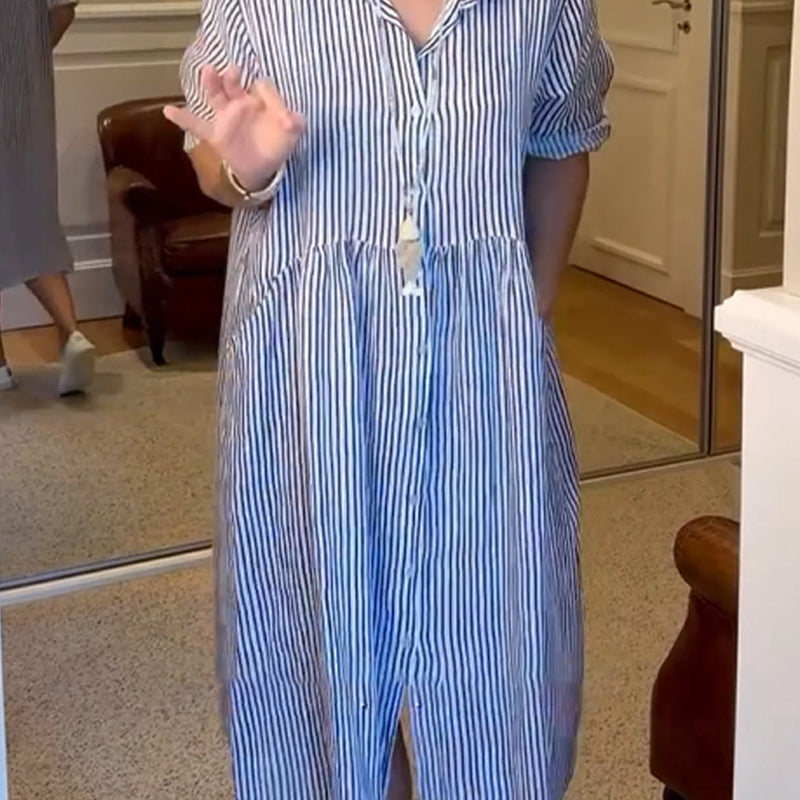 🎉This week's Special Sales - 50% OFF✨Striped Lapel Button Down Shirt Dress | With Functional Pockets