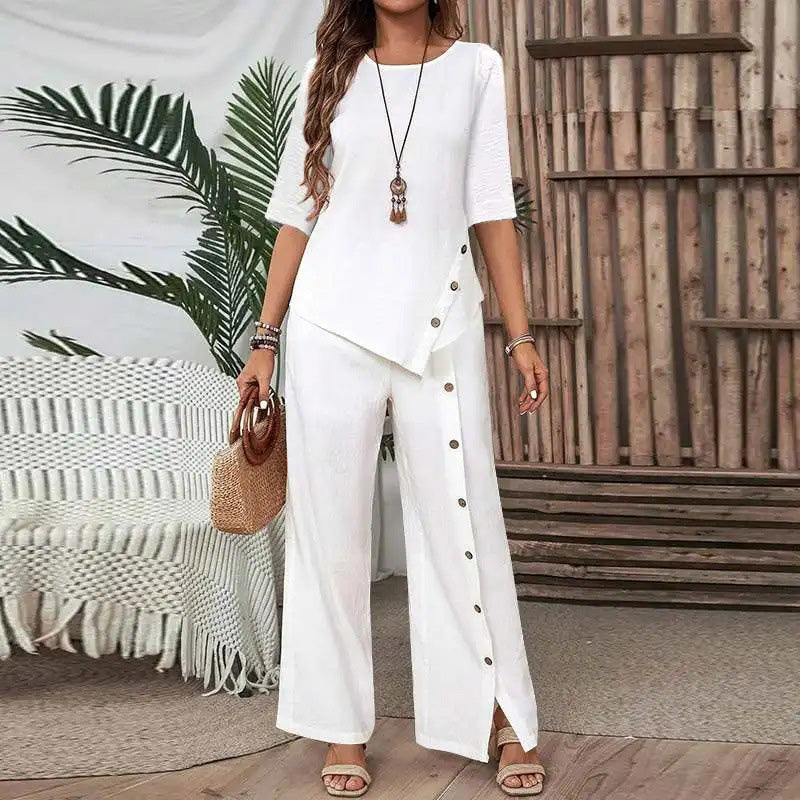 ✨2025 New Arrivals ✨Women's Irregular Hem Top & Wide Leg Pants Two-Piece Set