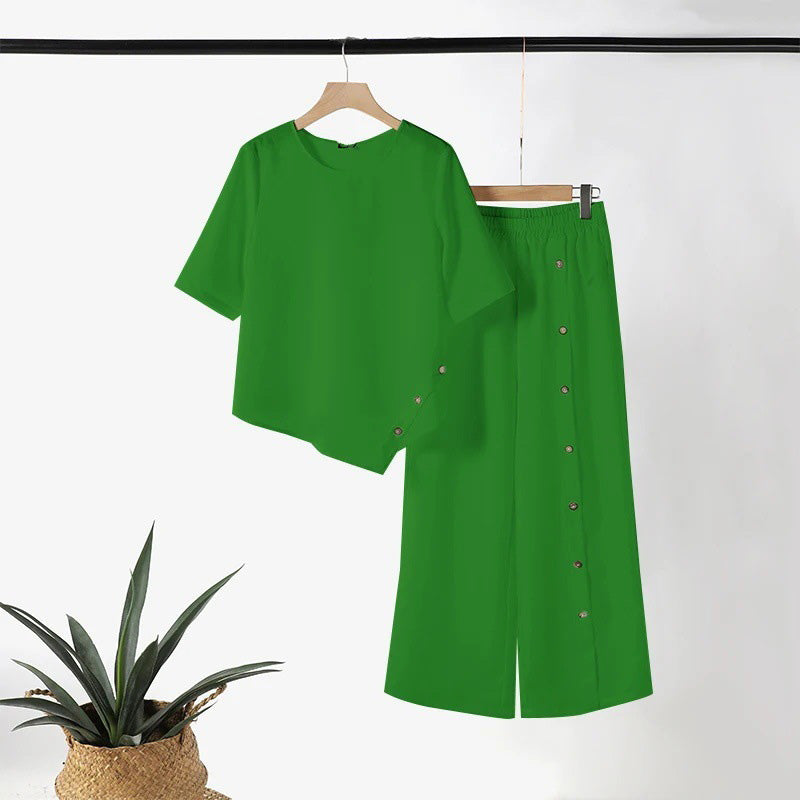 ✨2025 New Arrivals ✨Women's Irregular Hem Top & Wide Leg Pants Two-Piece Set