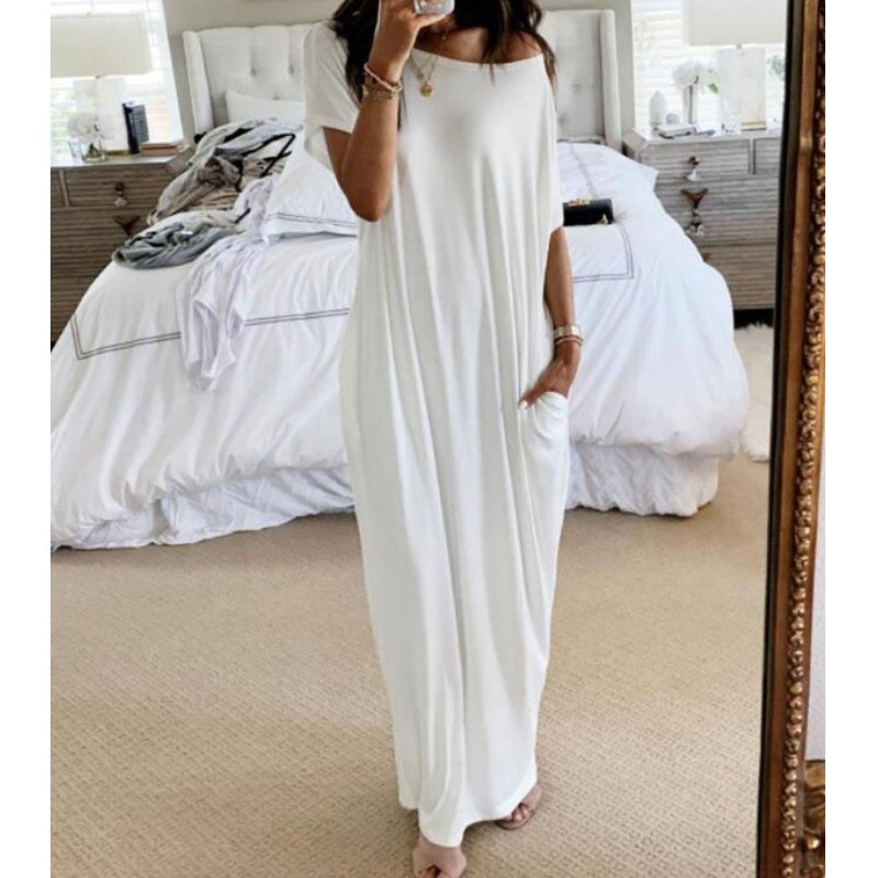 🔥🔥Last Day Special Discount💃Women's Summer Casual Loose Solid Color Short-Sleeve Long Dress