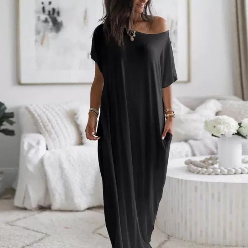 🔥🔥Last Day Special Discount💃Women's Summer Casual Loose Solid Color Short-Sleeve Long Dress