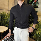 Herren-Vintage-Hemd mit Plissee an der Vorderseite und langen Ärmeln