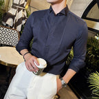 Herren-Vintage-Hemd mit Plissee an der Vorderseite und langen Ärmeln