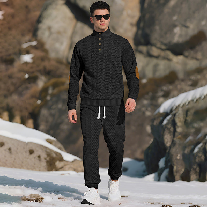 🔥Kostenloser Versand 🔥Lässiges Jacquard-Oberteil mit Stehkragen und Hose mit elastischen Bündchen