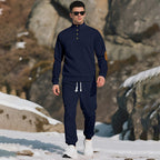 🔥Kostenloser Versand 🔥Lässiges Jacquard-Oberteil mit Stehkragen und Hose mit elastischen Bündchen