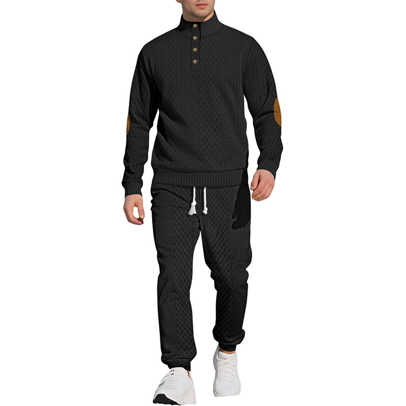 🔥Kostenloser Versand 🔥Lässiges Jacquard-Oberteil mit Stehkragen und Hose mit elastischen Bündchen