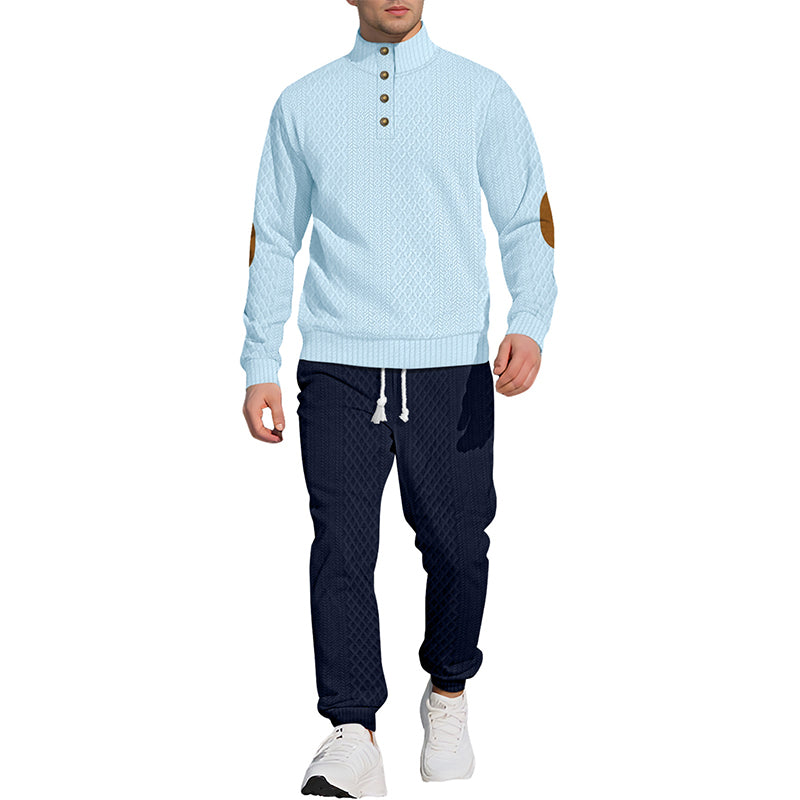 🔥Kostenloser Versand 🔥Lässiges Jacquard-Oberteil mit Stehkragen und Hose mit elastischen Bündchen