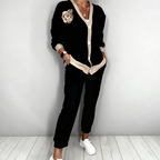 🔥Zeitlich begrenztes Angebot – 2-teiliges Set aus lässigem Damen-Oberteil mit V-Ausschnitt und Hose mit hoher Taille